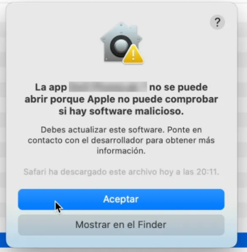 Advertencia "Apple no puede comprobar si hay software malicioso"